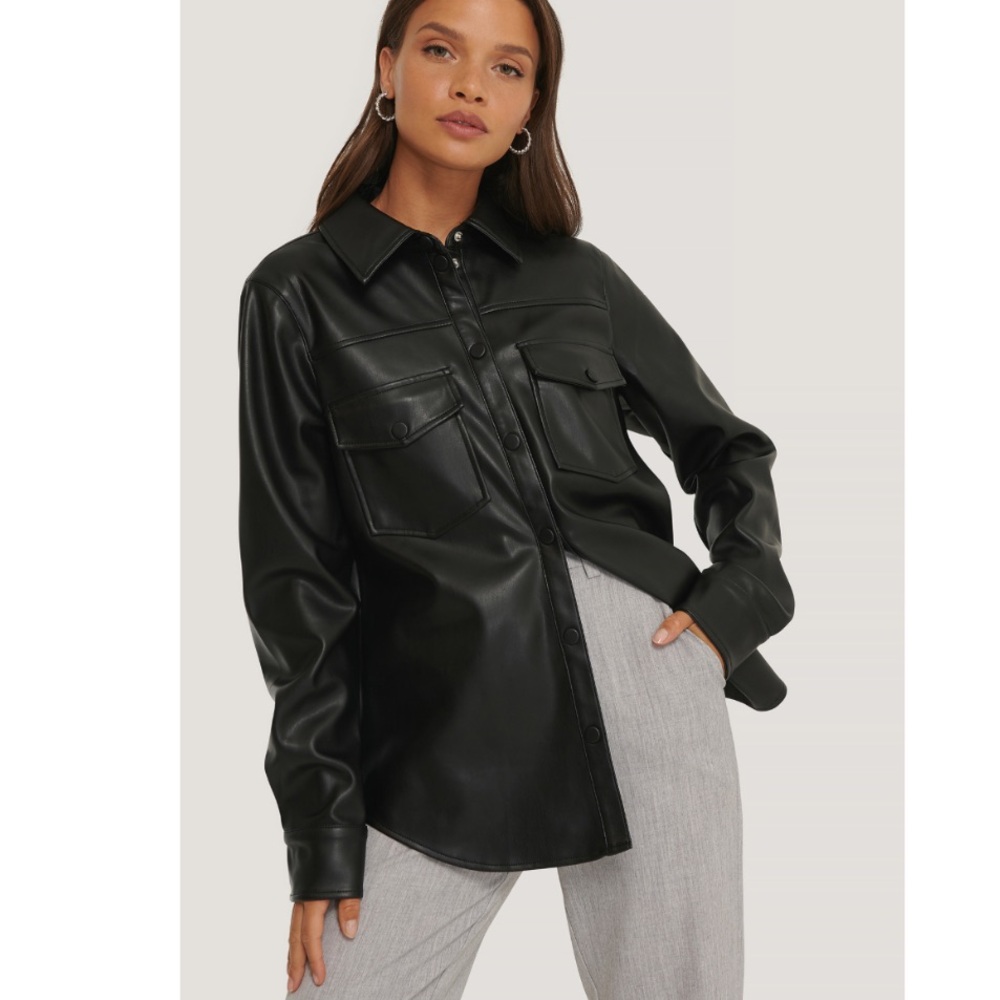 Women's Black Faux Leather Shirt